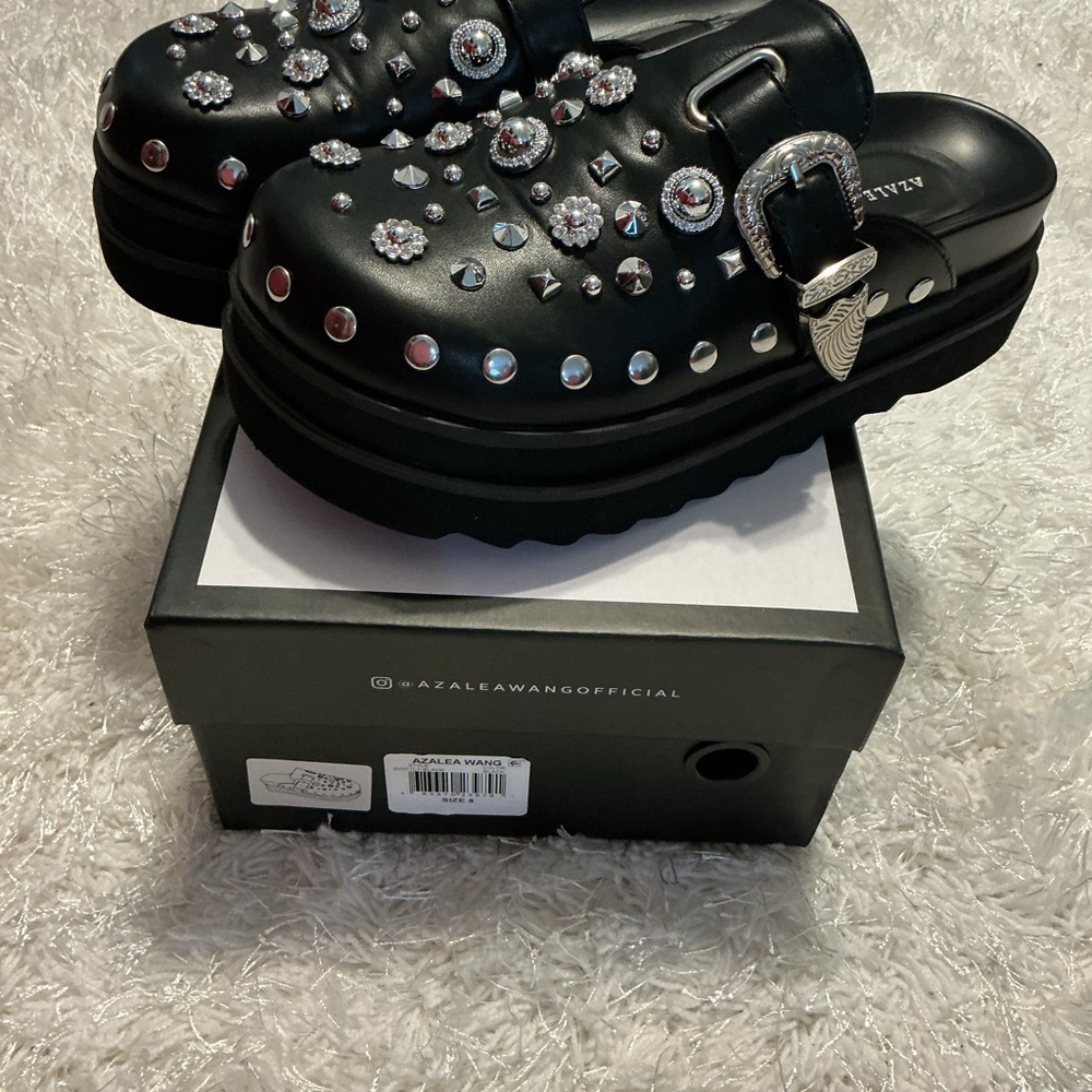 Azalea Wang Black Embellished Clogs - Picture 2 of 7